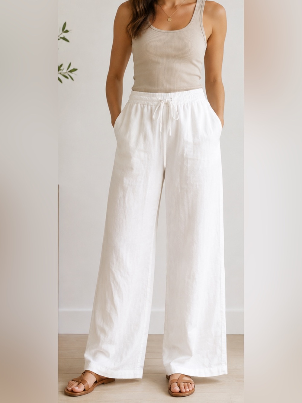 J.Crew White Linen Cotton Pull-On Wide Leg Pants 8P NWT